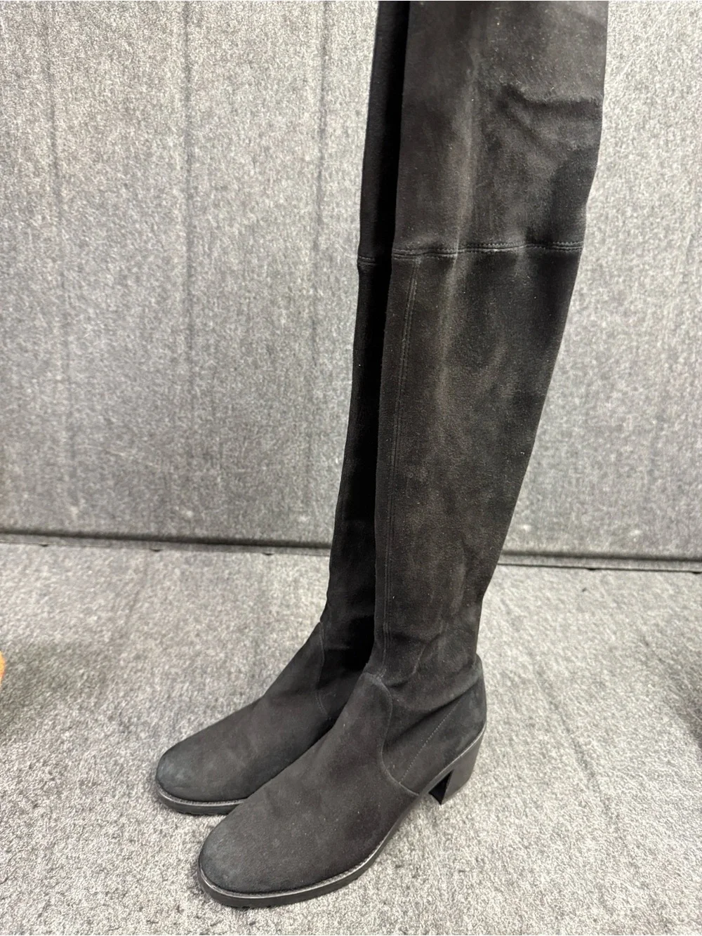 Stuart Weitzman Black Over-the-Knee Suedeover Boots with Tie Detail